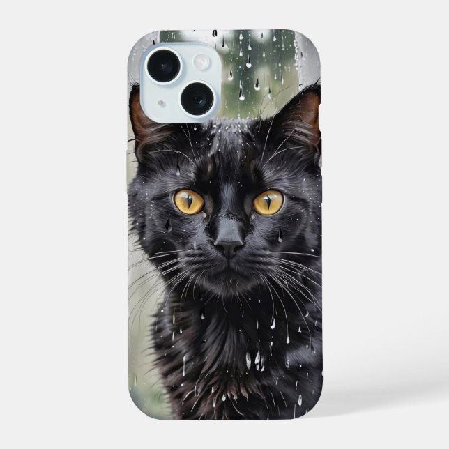 Black Cat In Wet Window Iphone Case (Back)