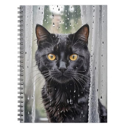 Black Cat In Wet Window Notebook