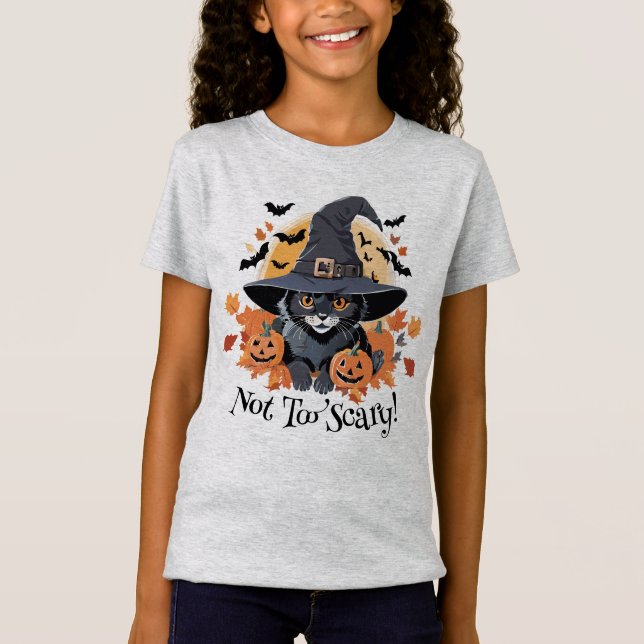 Black Cat in Witch Hat Halloween T-Shirt (Front)