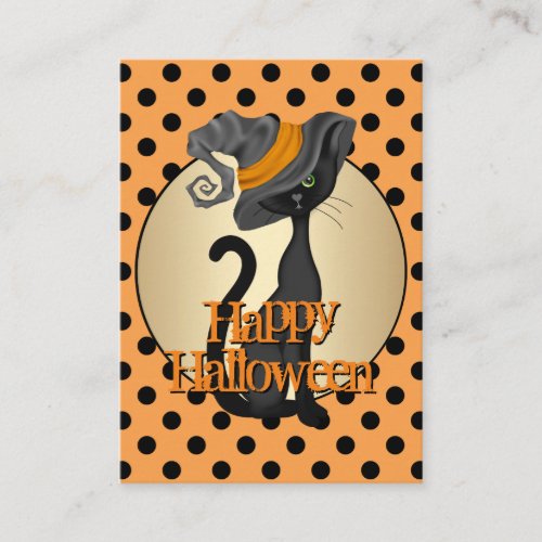 Black Cat in Witch Hat Happy Halloween Business Card