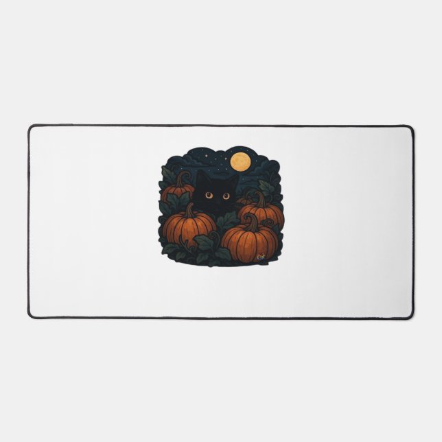 Black Cat in Witch Hat – Matcha Latte Magic Classi Desk Mat (Front)