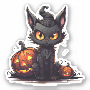 Black Cat in Witch`s Hat Meowloween Halloween Sticker