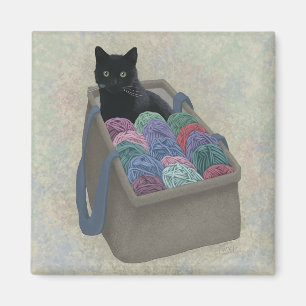 Black cat in yarn bag  magnet