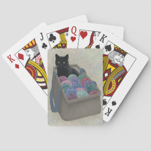 Black cat in yarn bag poker cards