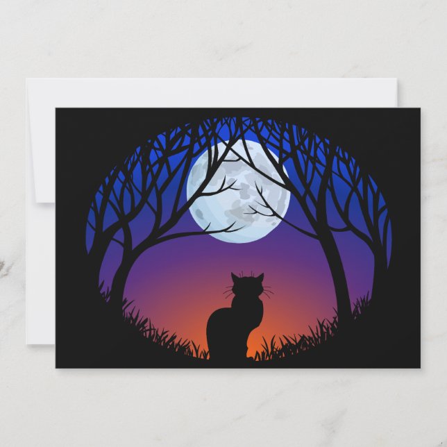 Black Cat Invitations Personalized Halloween Cards (Front)