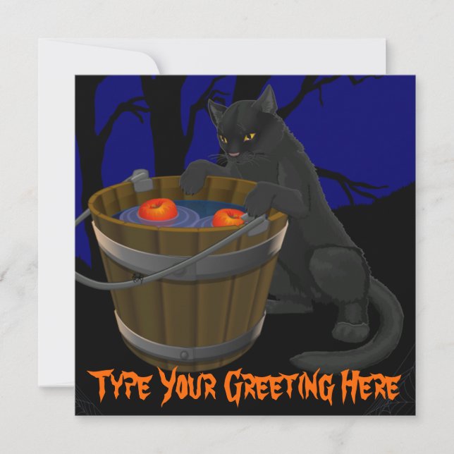 Black Cat Invitations Personalized Halloween Cards (Front)
