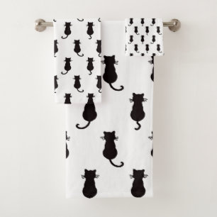 Black Cat Isolated on White Polka Dot Pattern Bath Towel Set