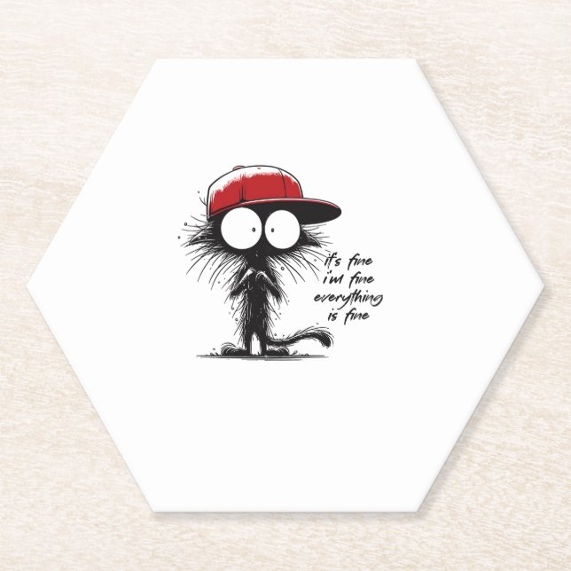 Black Cat It's Fine I'm Fine Everything Is Fine Fu Paper Coaster (Front)