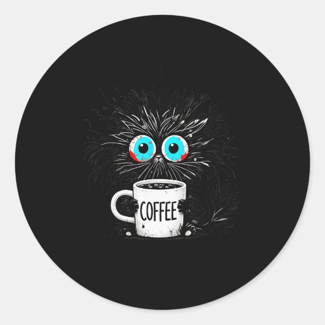 Black Cat Its Fine Im Fine Everything Is Fine Funn Classic Round Sticker (Front)