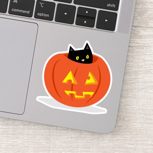 Black Cat Jack O Lantern Halloween Illustration Sticker