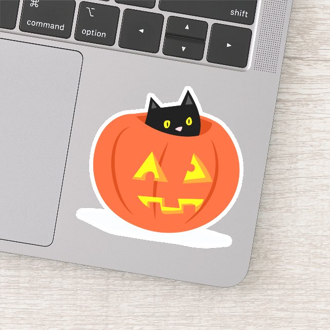 Black Cat Jack O Lantern Halloween Illustration Sticker (Detail)