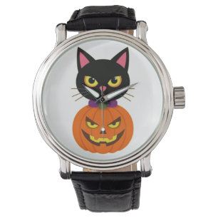 Black Cat & Jack-O'-Lantern Halloween Spooky Watch