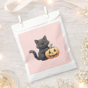 Black Cat Jack-O' Lantern Happy Halloween Favor Bag