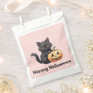 Black Cat Jack-O' Lantern Happy Halloween Favor Bag