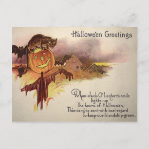 Black Cat Jack O' Lantern Pumpkin Bat Owl Postcard