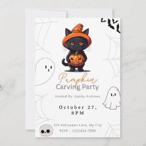 Black Cat Jack_O Lantern Pumpkin Carving Party Invitation