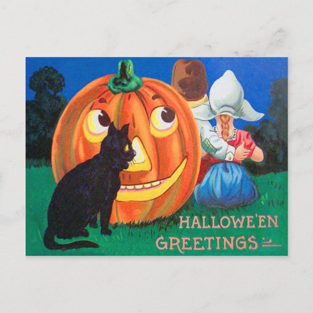 Black Cat Jack O Lantern Pumpkin Children Postcard (Front)