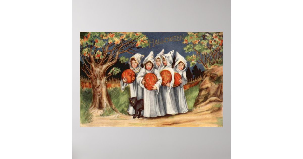 Black Cat Jack O Lantern Pumpkin Ghost Poster | Zazzle