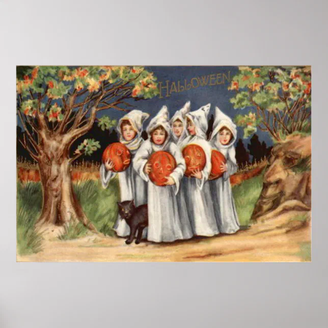 Black Cat Jack O Lantern Pumpkin Ghost Poster | Zazzle