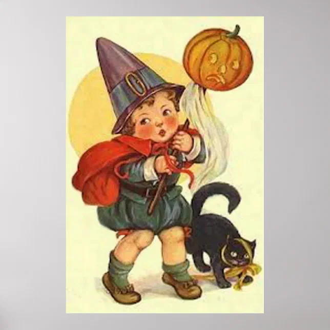 Black Cat Jack O Lantern Pumpkin Witch Moon Poster | Zazzle