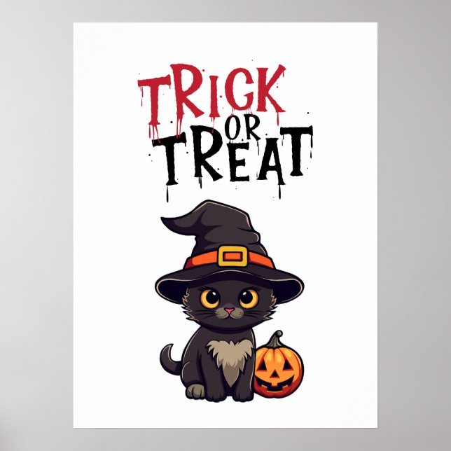Black Cat Jack O' Lantern Trick or Treat Poster (Front)