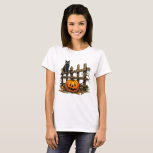 Black Cat Jack-O' Lantern White Halloween T-Shirt