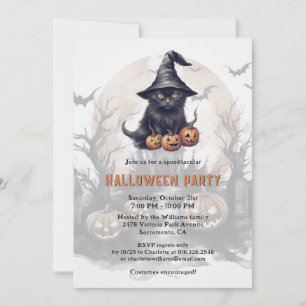 Black Cat Jack-O-Lanterns Halloween Party Invitation
