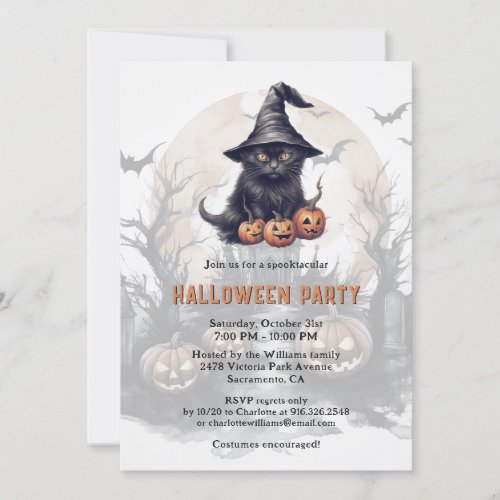 Black Cat Jack_O_Lanterns Halloween Party Invitation