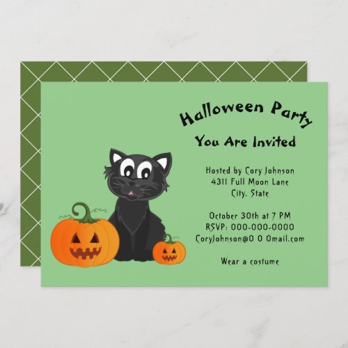 Black Cat Jack o Lanterns Pumpkin Halloween Party Invitation