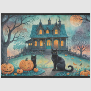 Black Cat, Jack O Lanterns, Spooky House Halloween Tissue Paper