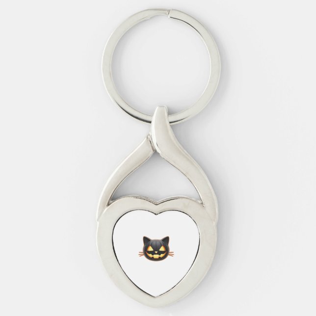 Black Cat Jack o'Lantern Emoji Classic T-Shirt Keychain (Front)