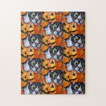 Black Cat &amp; Jack O&#39;Lantern Halloween Jigsaw Puzzle