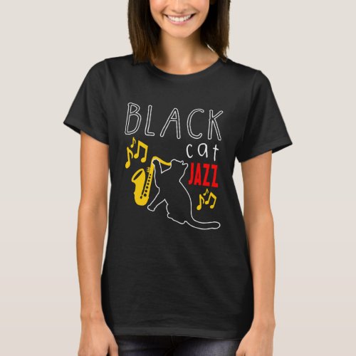 Black Cat Jazz Kitten Saxophone Musician Pet Gift T_Shirt