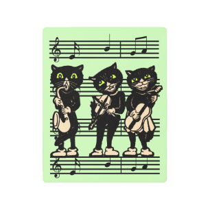 Black Cat Jazz Musicians Green Eyes Sheet Music Metal Print