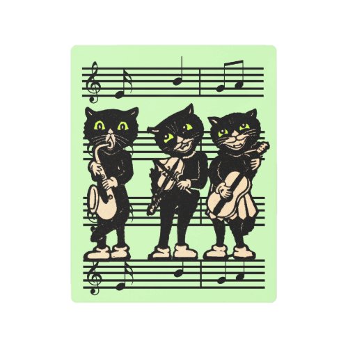 Black Cat Jazz Musicians Green Eyes Sheet Music Metal Print