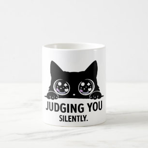 Black Cat Judging You Silently Funny Cat Gift Coffee Mug