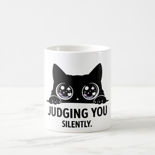 Black Cat Judging You Silently | Funny Cat Gift  Coffee Mug (Center)