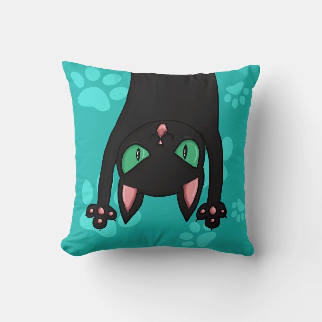Black Cat jumping out Throw Pillow (Front)