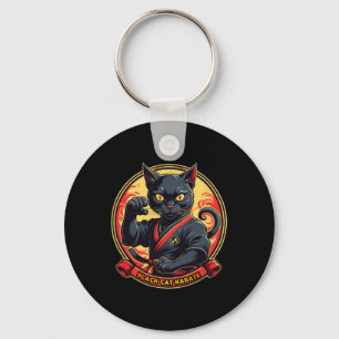 Black Cat Karate For Men Women Kids Keychain