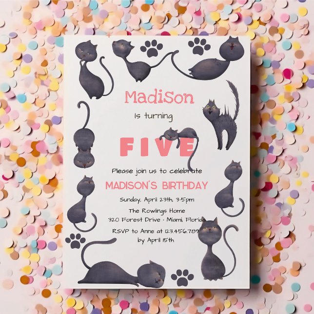 Black cat kids birthday invitation (Creator Uploaded)