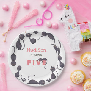 Black cat kids birthday paper plates