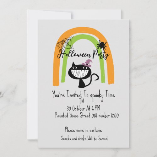 Black Cat Kids Costume Halloween Party invitation 