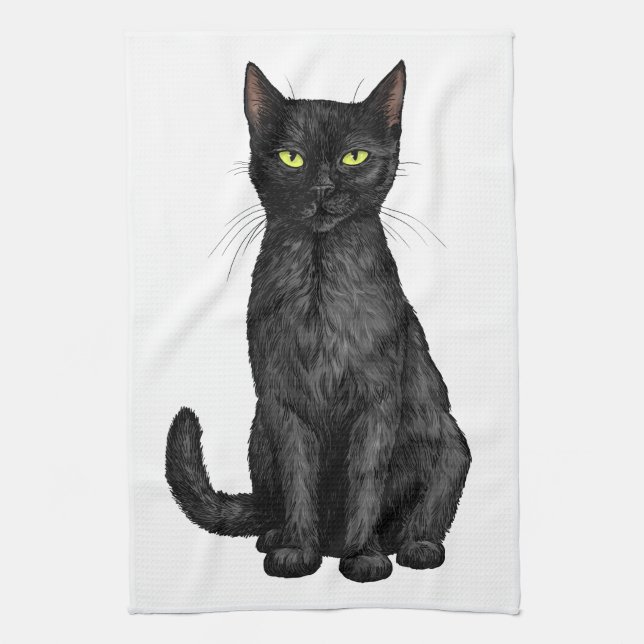 Black cat kitchen towel (Vertical)