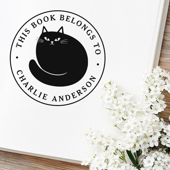 Black cat kitten bookplate library book rubber stamp (Black cat kitten bookplate library book rubber stamp)