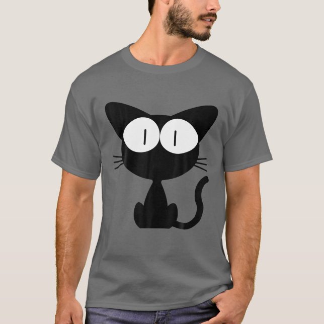 Black Cat Kitten Cartoon Cute T-Shirt (Front)