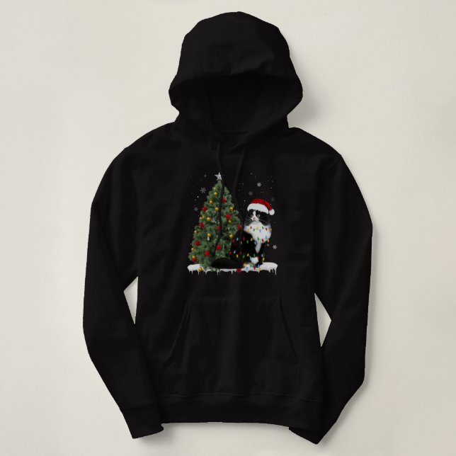 Black Cat Kitten Christmas Light Tree Ornament Xma Hoodie (Design Front)