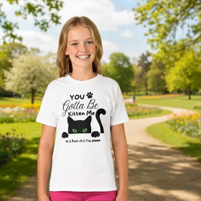 Black Cat Kitten Customized Age Birthday T-Shirt (Creator Uploaded)
