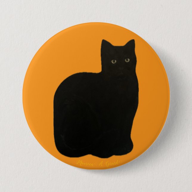 Black Cat Kitten Pet Rescue Noir Maureen Girard Button (Front)
