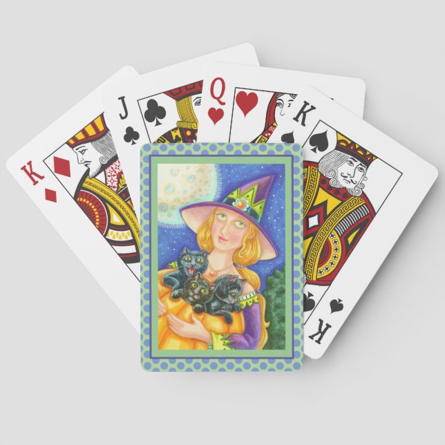 BLACK CAT KITTENS & WITCH HAPPY HALLOWEEN POKER CARDS (Back)
