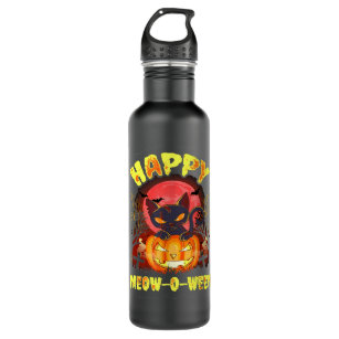 Black Cat Kitty Murderous Black Cat With Knife Hal Stainless Steel Water Bottle